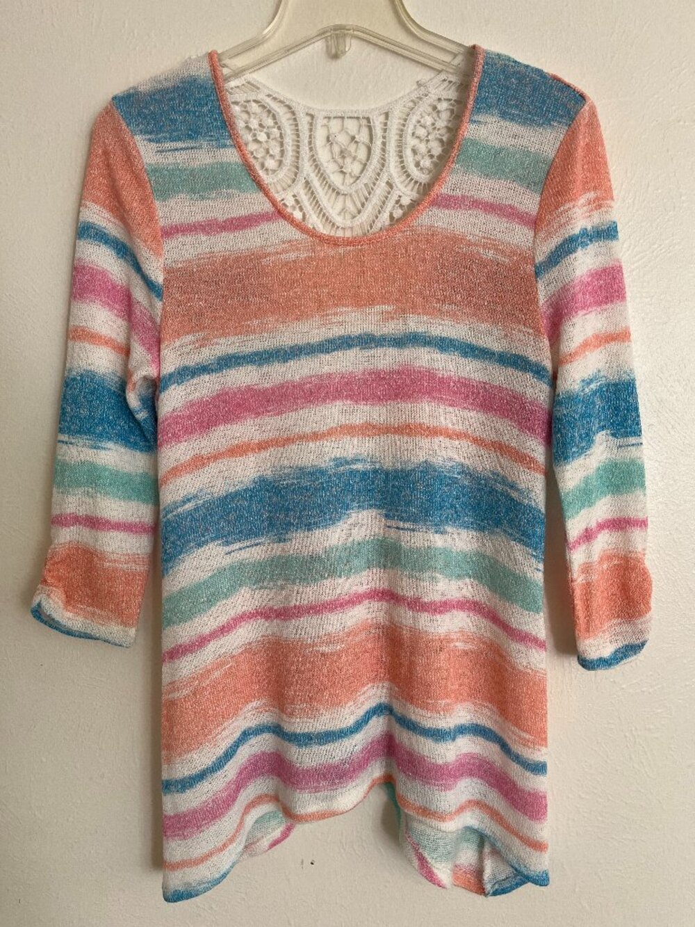 No Boundaries Bright Colorful Stripe Knit Top Junior L (11-13) Crochet Beach